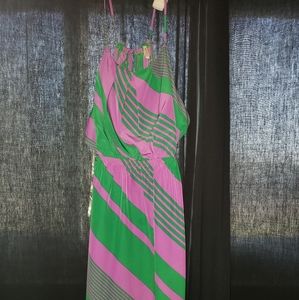 Hello Miss Purple Green Stripe Tie Back Mini Dress